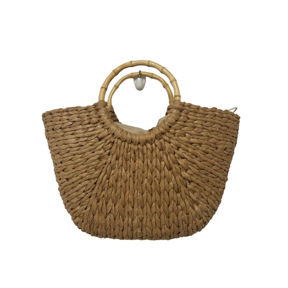 Woven Jute Rope Straw Summer Tote Crescent Double Handle Drawstring‎ Handbag
